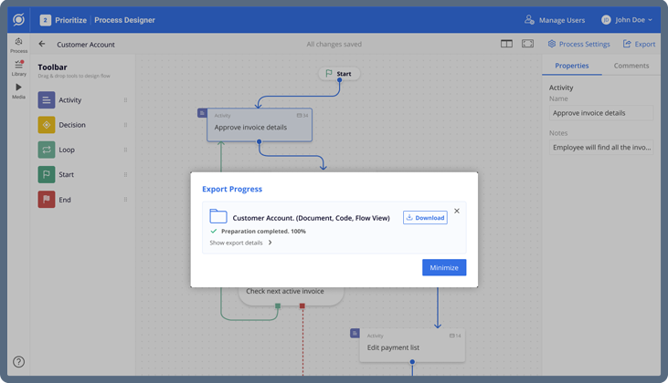 Exporting process document and auto-generated automation code from Scout to Soroco Automation